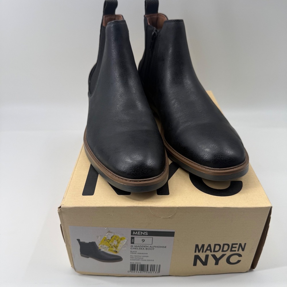 Madden NYC Alphonse Black Chelsea Boots Mens 9 Zip Up Ankle Boot MNMN43AM704